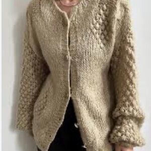 Max Mara Tan Chunky Knit Button Front Cardigan Sweater